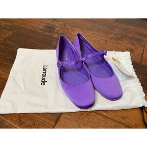 Larroude Blair Purple Satin Mary-Jane Flats Shoes, Size 8.5 w/ Dust Bag!